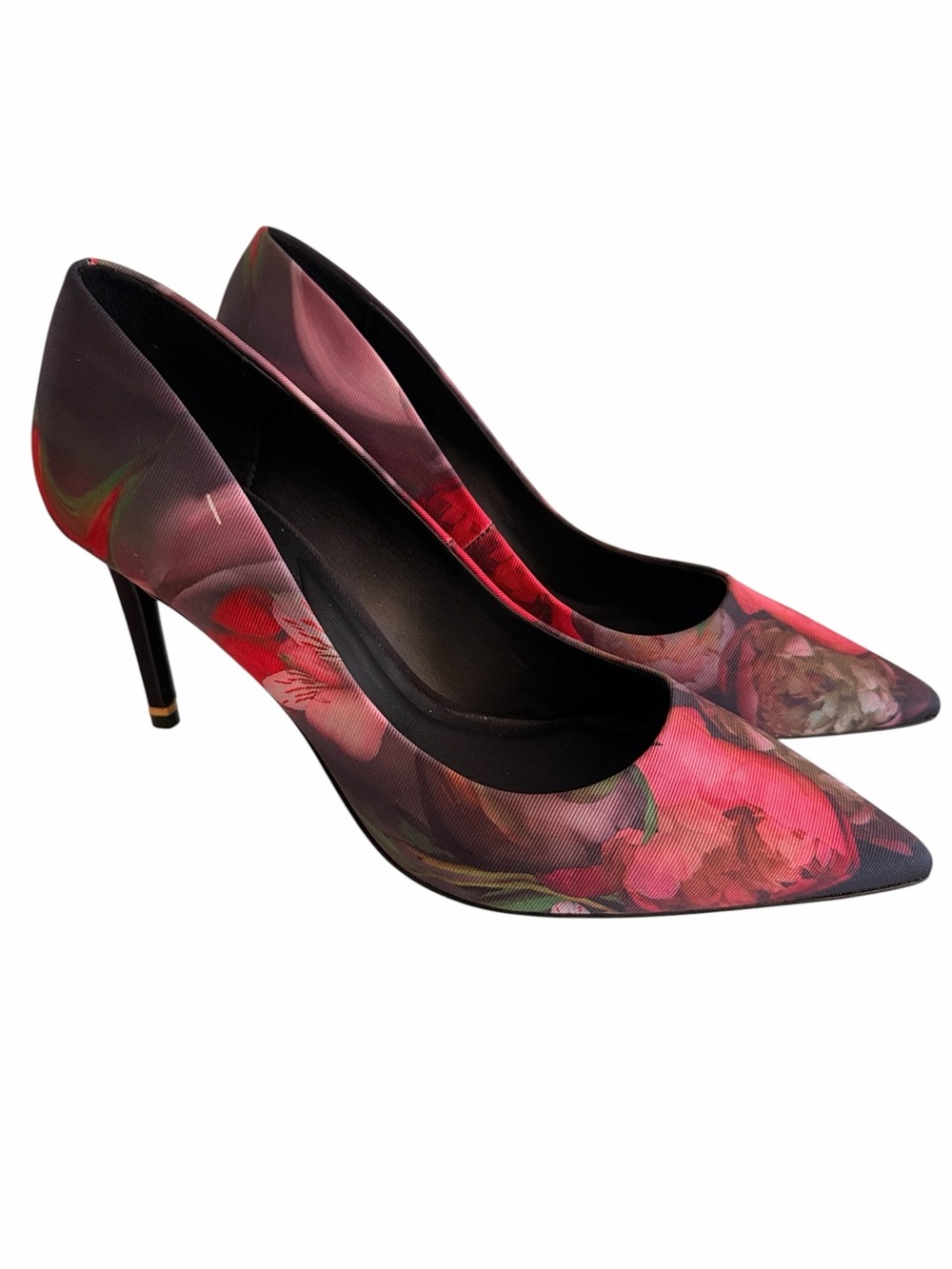 Ted Baker London "Charlotte" Pink/Black Photo Floral Pointed-Toe Pump 11 NEW